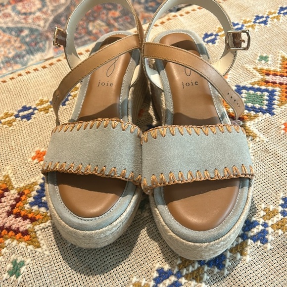 Joie Powder Blue Wedge Suede Sandals Espadrilles Size 8.5 - Picture 2 of 4